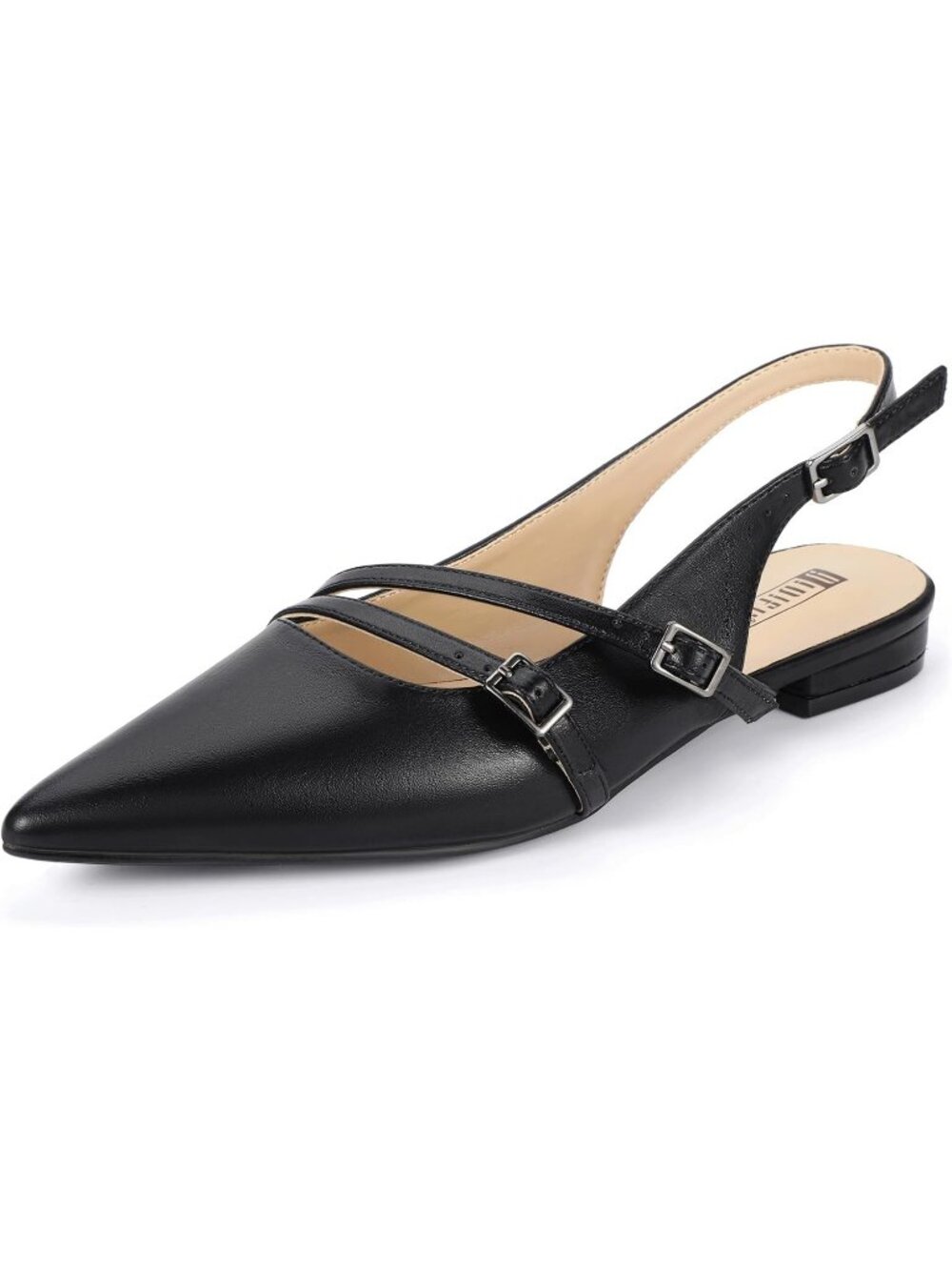 Women's Black Pu Pointed Toe Strappy Slingback Ballet Flats Formal Dress Shoes